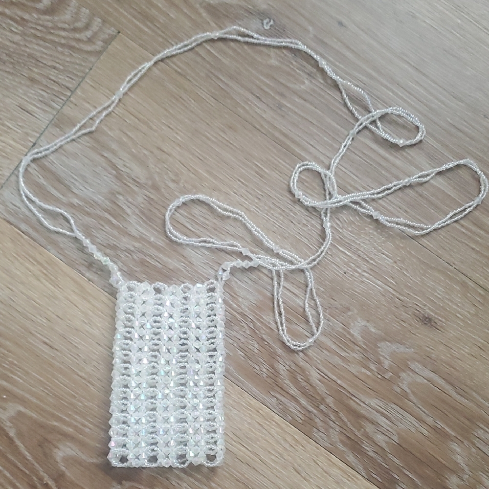 Elegant White Beaded Crossbody Bag